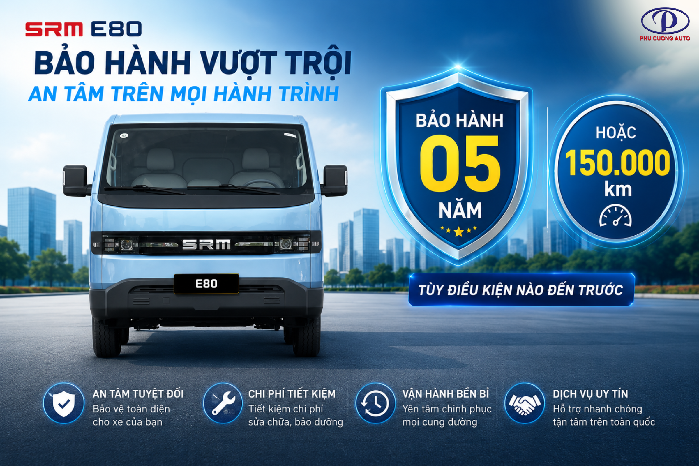 bảo hành xe van điện srm e80