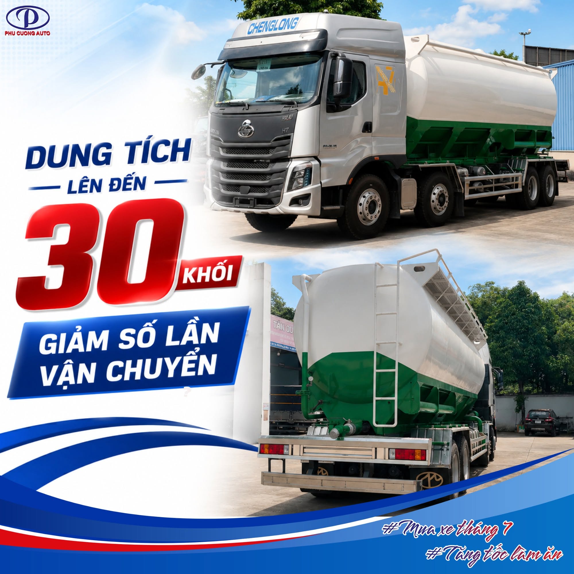 dung tích bồn xe chở cám chenglong 4 chân