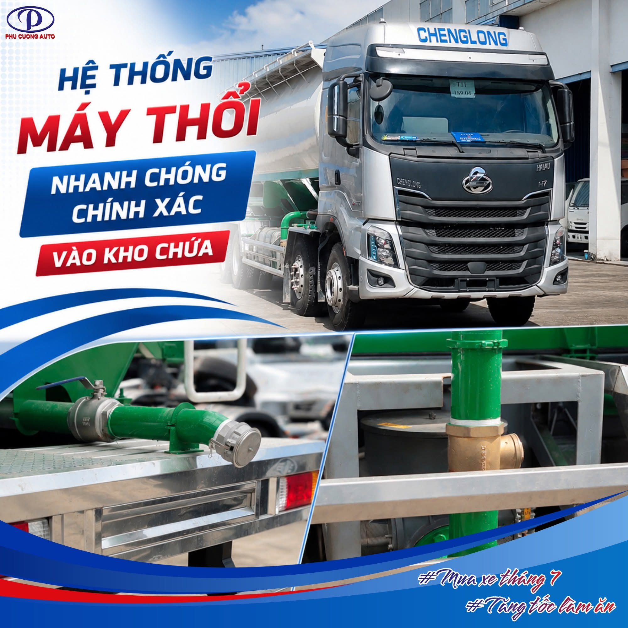 hệ thống máy thổi xe bồn chở cám chenglong 4 chân