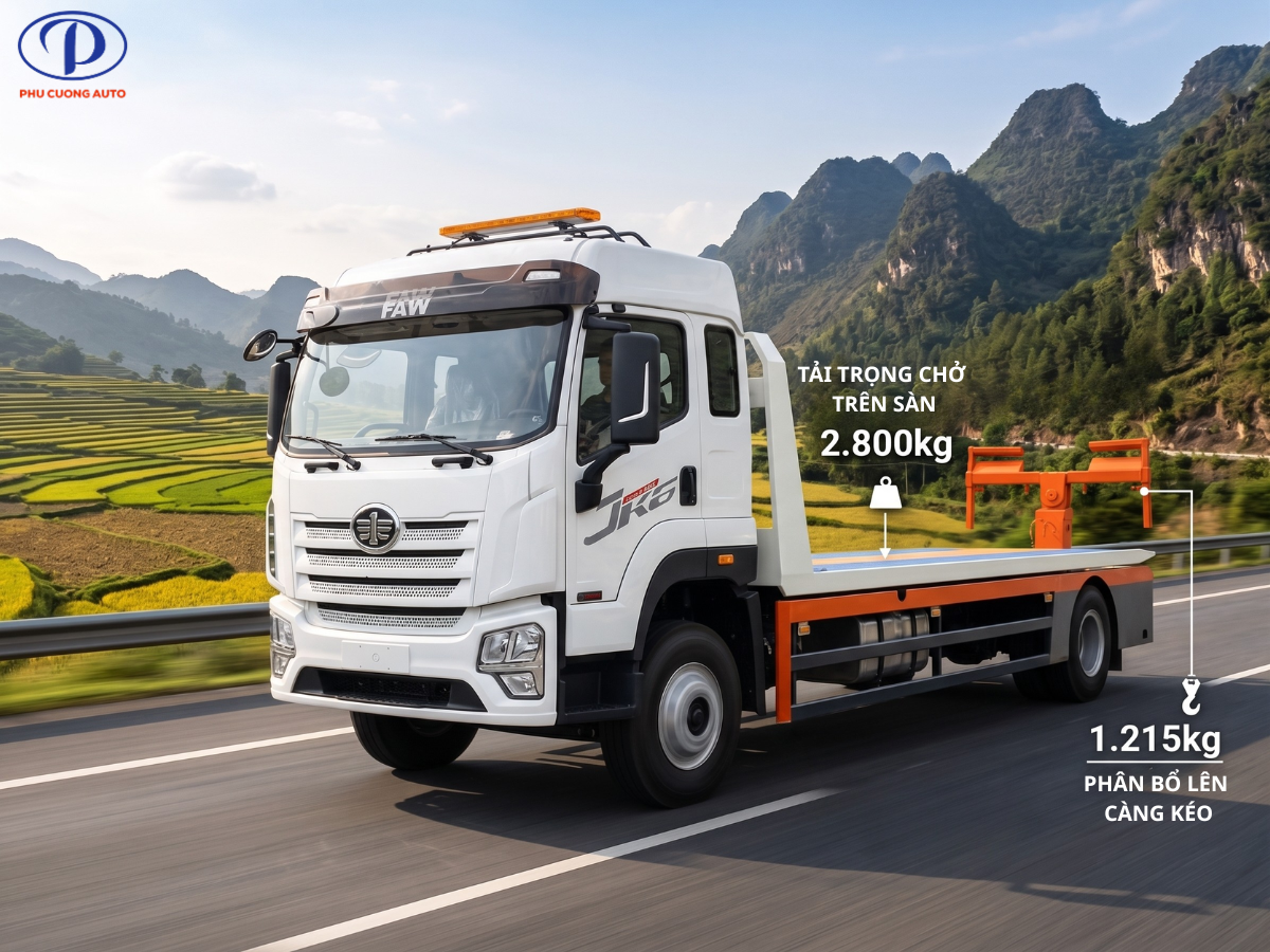 Tải trọng khi chở và kéo xe cứu hộ 2 chức năng faw jk6