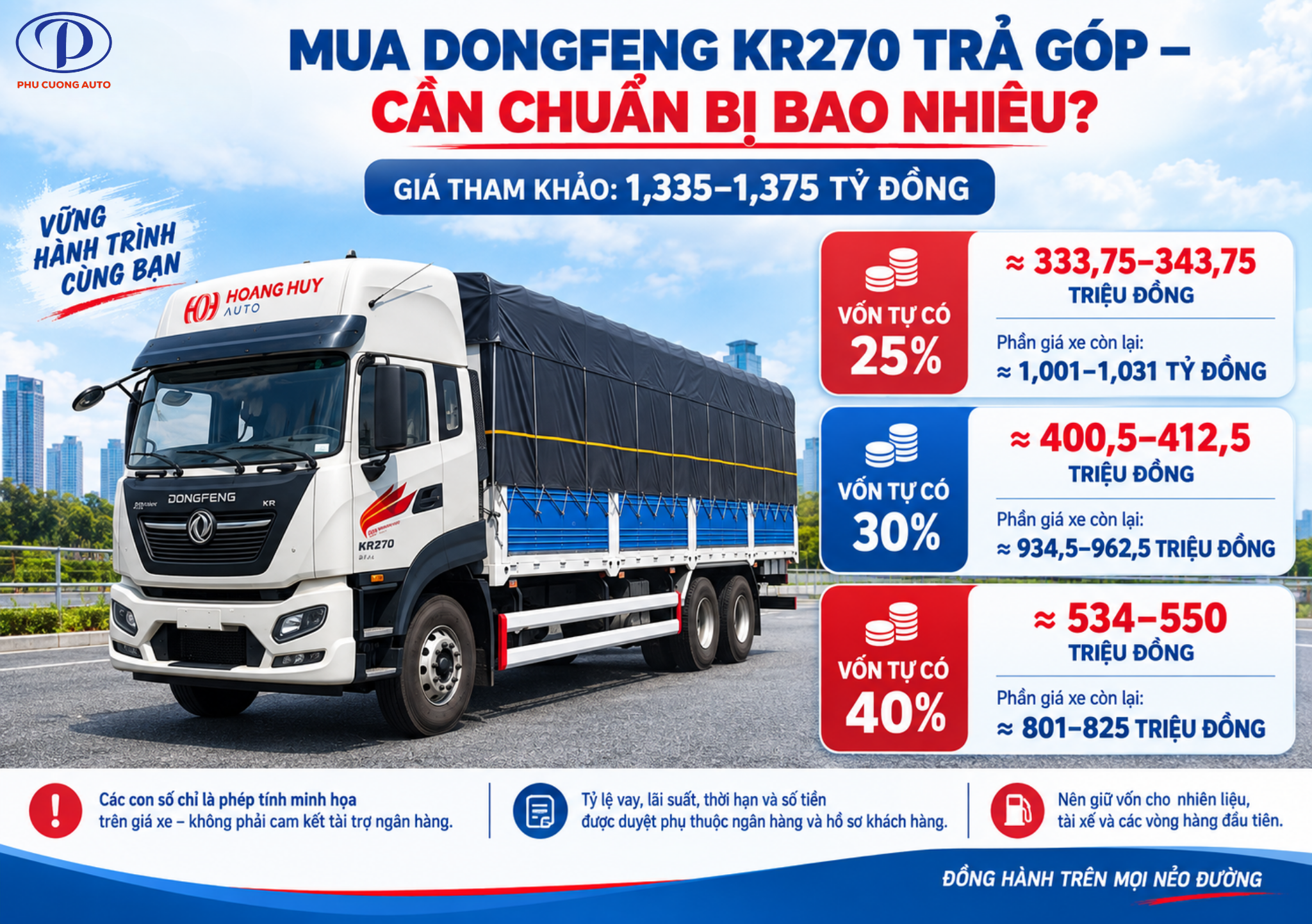 Dongfeng KR270 trả trước bao nhiêu