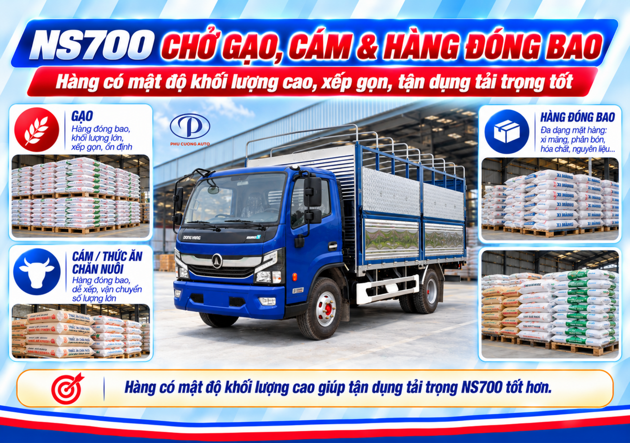 Đồng Vàng NS700 chở gạo cám