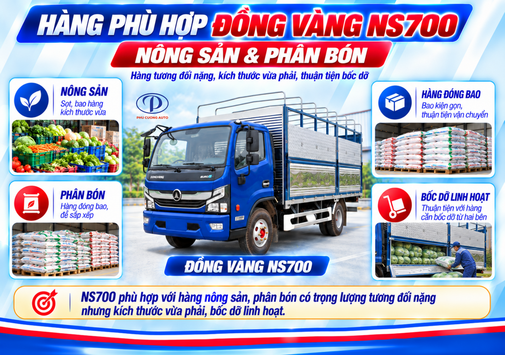 Đồng Vàng NS700 chở nông sản phân bón