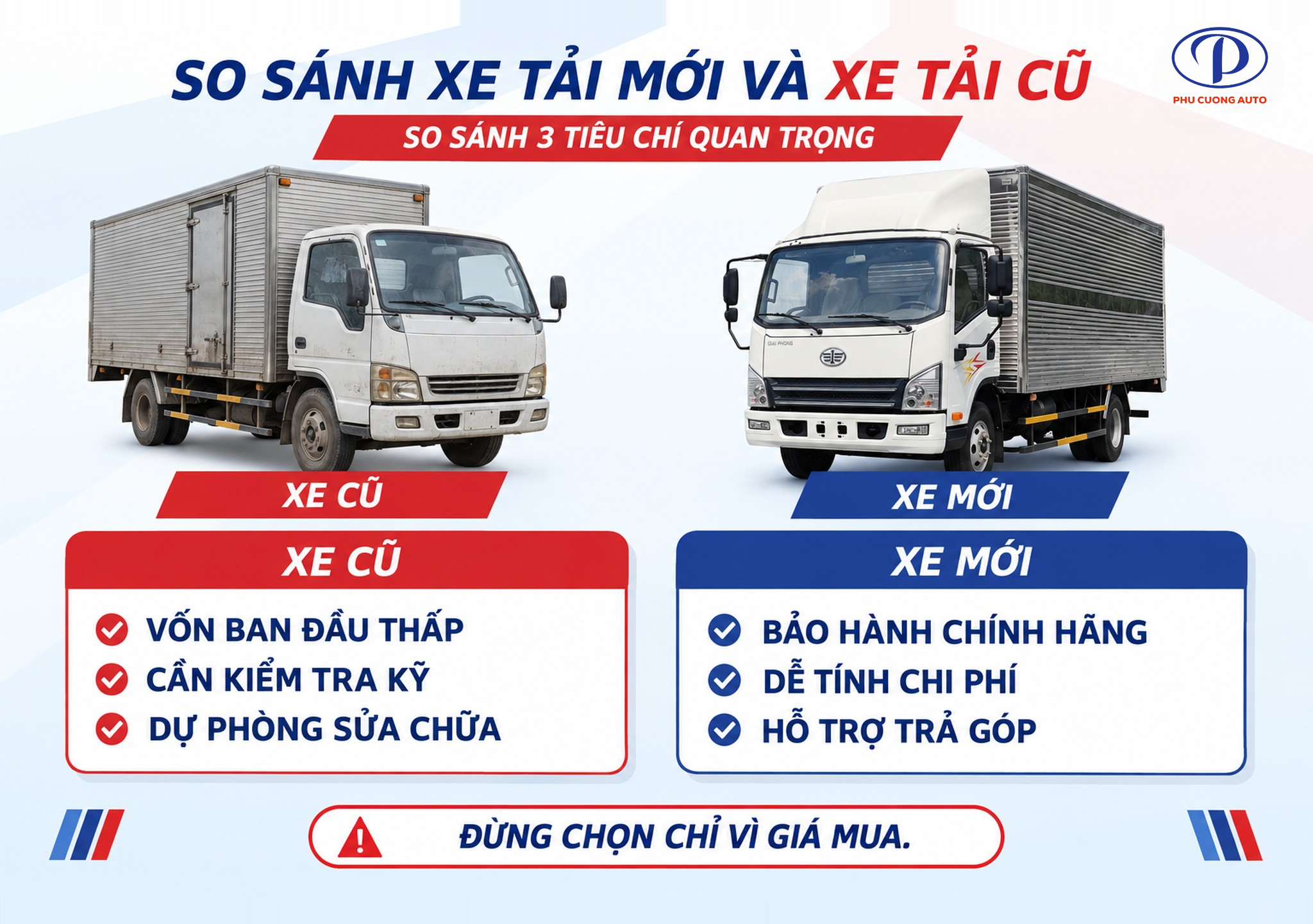 so sánh xe tải mới và xe tải cũ