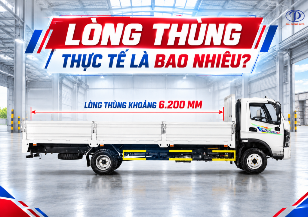 Teraco 245SL thùng 6m3 dài bao nhiêu